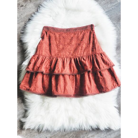 NEW Anthropologie Maeve Embroidered Red Mini Skirt - Size: 2 - Picture 4 of 10
